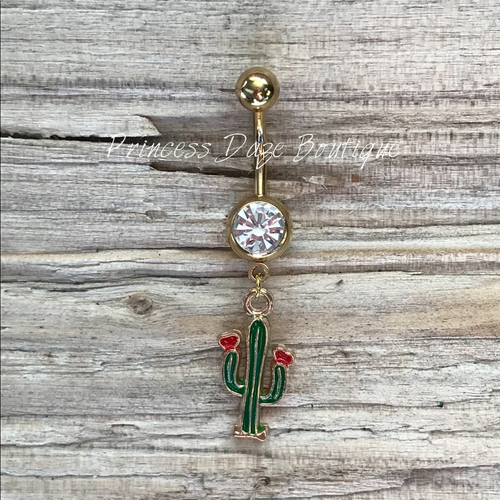 Gold Cactus Belly‎ Button Ring